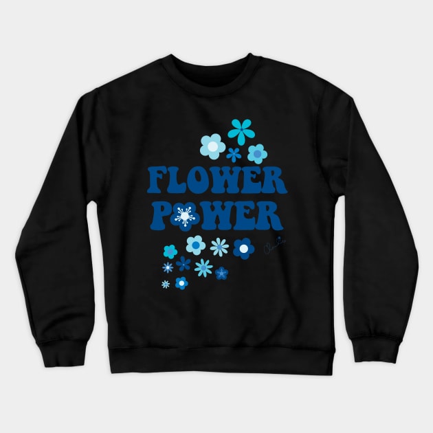 Beautiful Cool Blues Flower Power Seamless Pattern Print Crewneck Sweatshirt by ClaudiaFlores